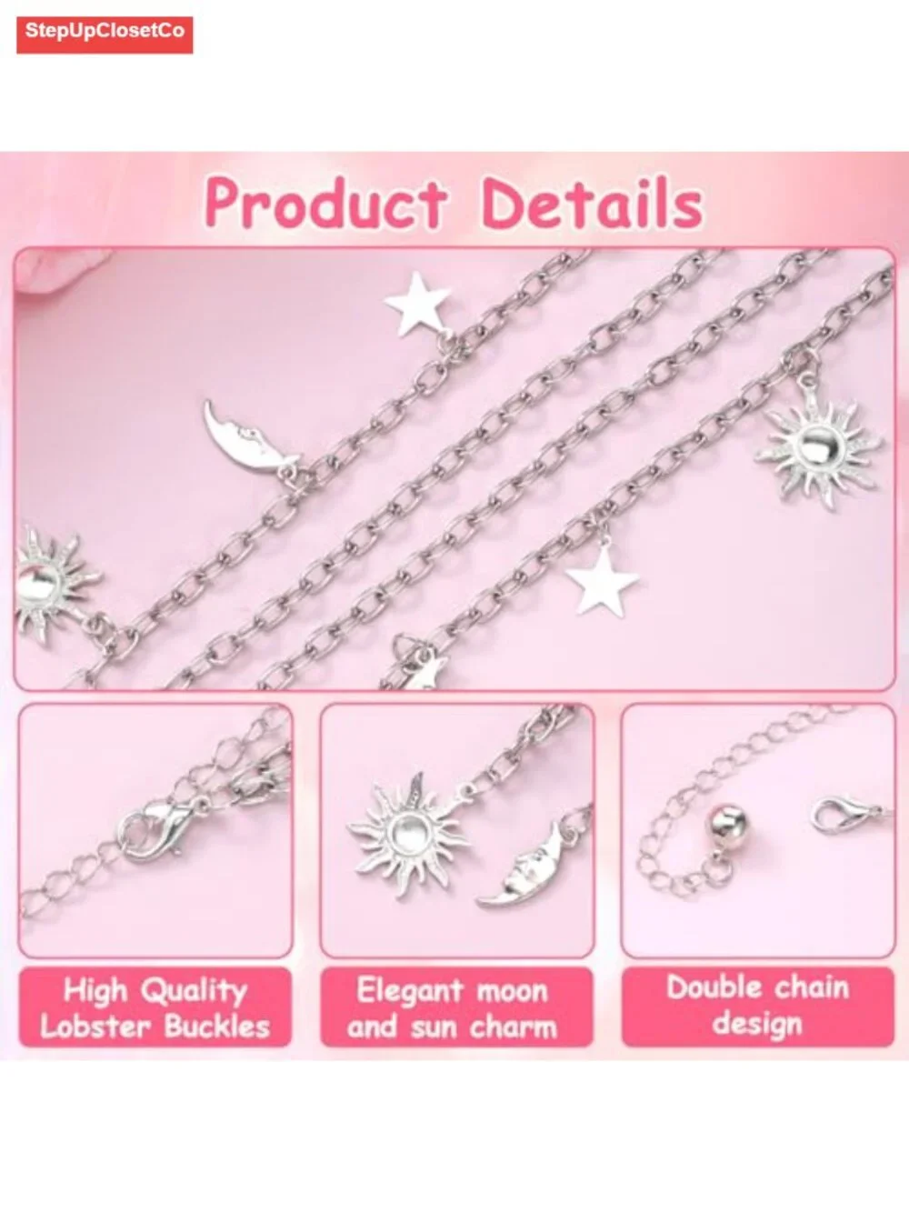 Boho Celestial Double Layer Moon Star Metal Chain Belt Dress Waist Chain